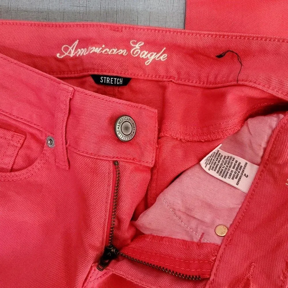 American Eagle Outfitters Womens 2 Dark Pink Denim Skinny Jeans Stretch Low Rise